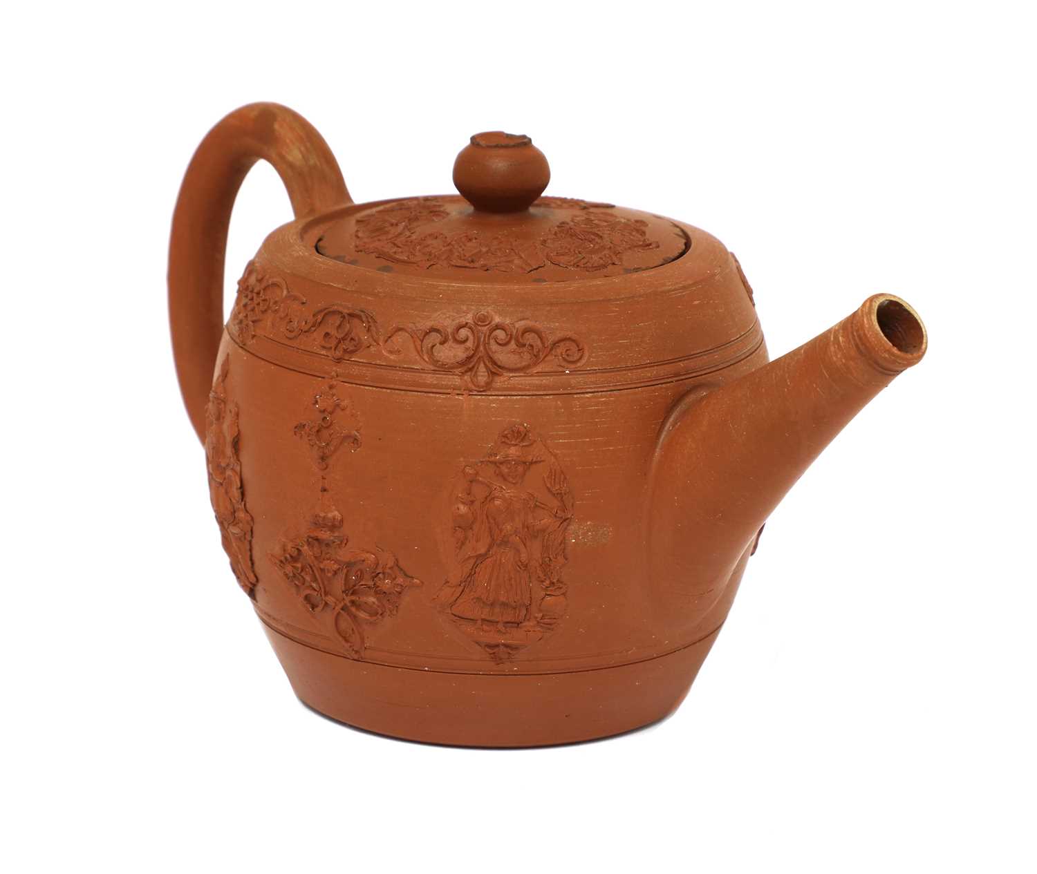 A Staffordshire redware small ovoid teapot and cover,
