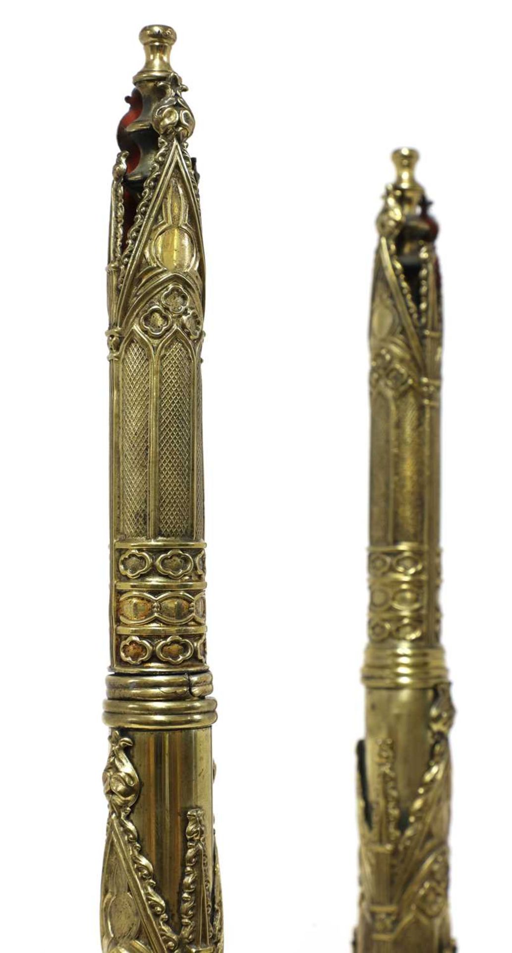 A pair of tall brass telescopic Gothic fan holders, - Image 4 of 4