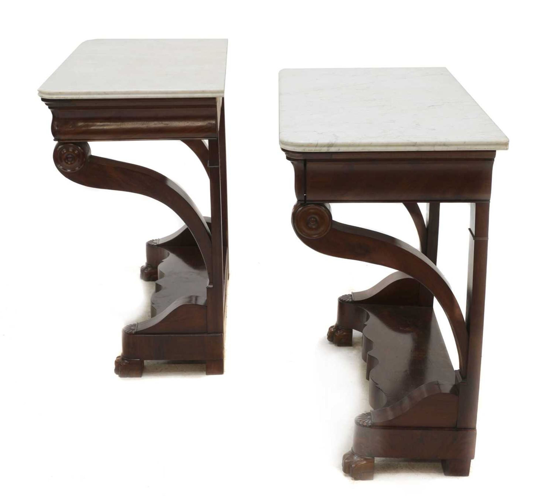 A pair of French Louis Philippe mahogany console tables, - Image 2 of 7