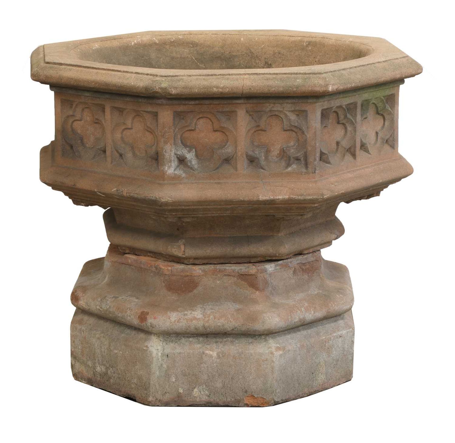 A pair of Indian sandstone octagonal planters, - Image 3 of 11