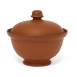 A Staffordshire redware ogee-shaped round sucrier and domed cover,