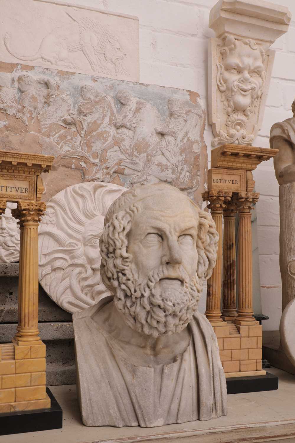 A carved limestone bust of Homer, - Image 6 of 6