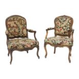 A French walnut-framed armchair,