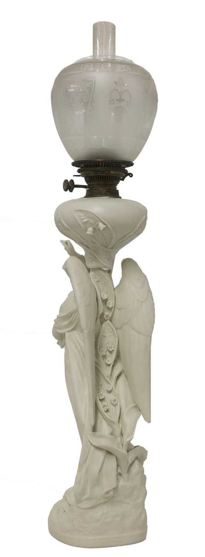 A Copeland Parianware oil lamp 'The angel and the flowers', - Image 4 of 7