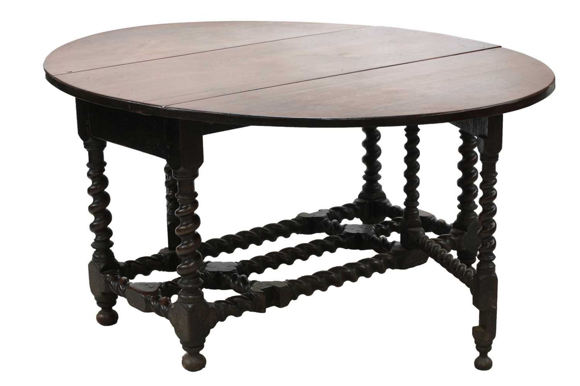 A rare, large and documented, oak and mahogany gateleg dining table, - Image 10 of 16