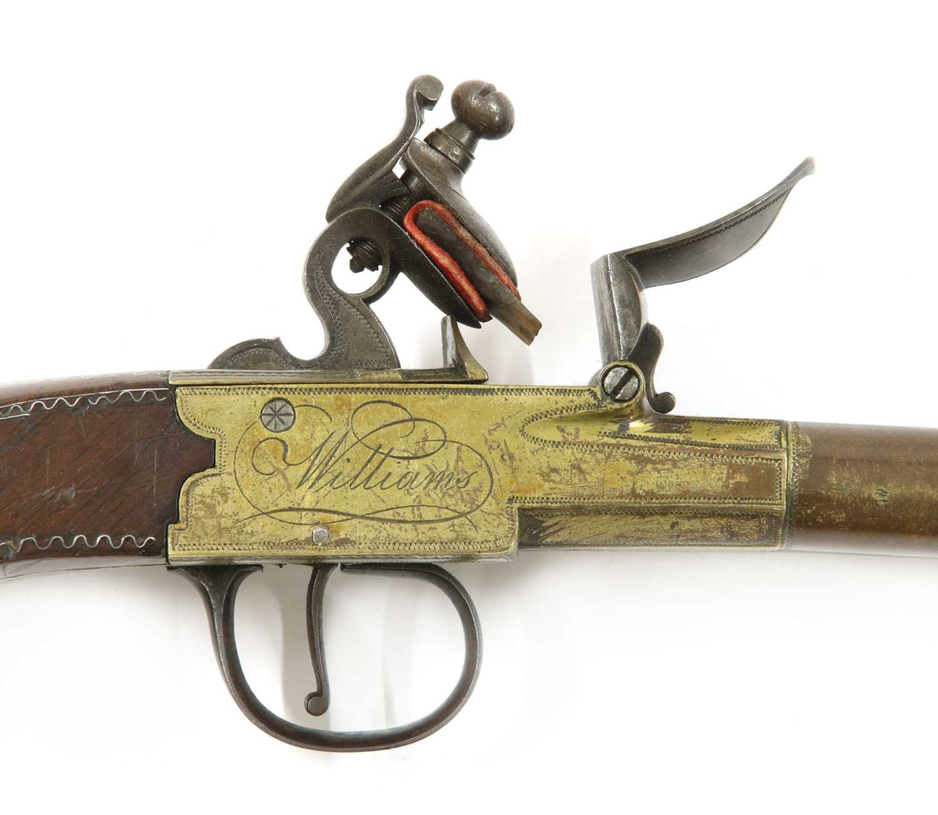 A pair of double-barrel box-lock flintlock pistols, - Image 11 of 14