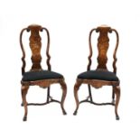 A pair of Dutch marquetry single chairs,