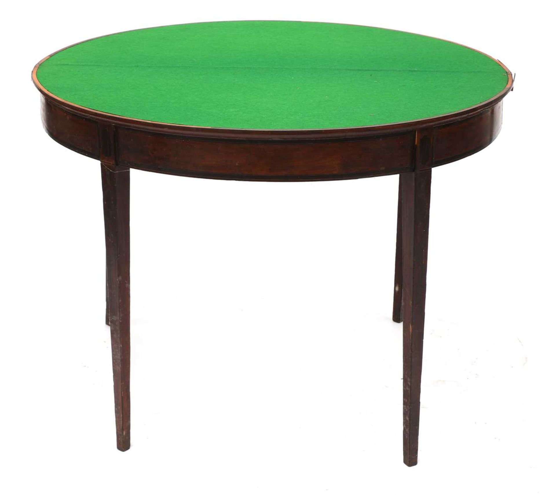 A Sheraton period painted satinwood demilune card table, - Image 3 of 4