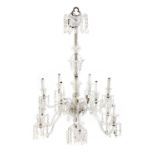 A clear glass chandelier,