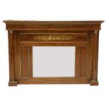 A brass inlaid mahogany overmantel mirror,