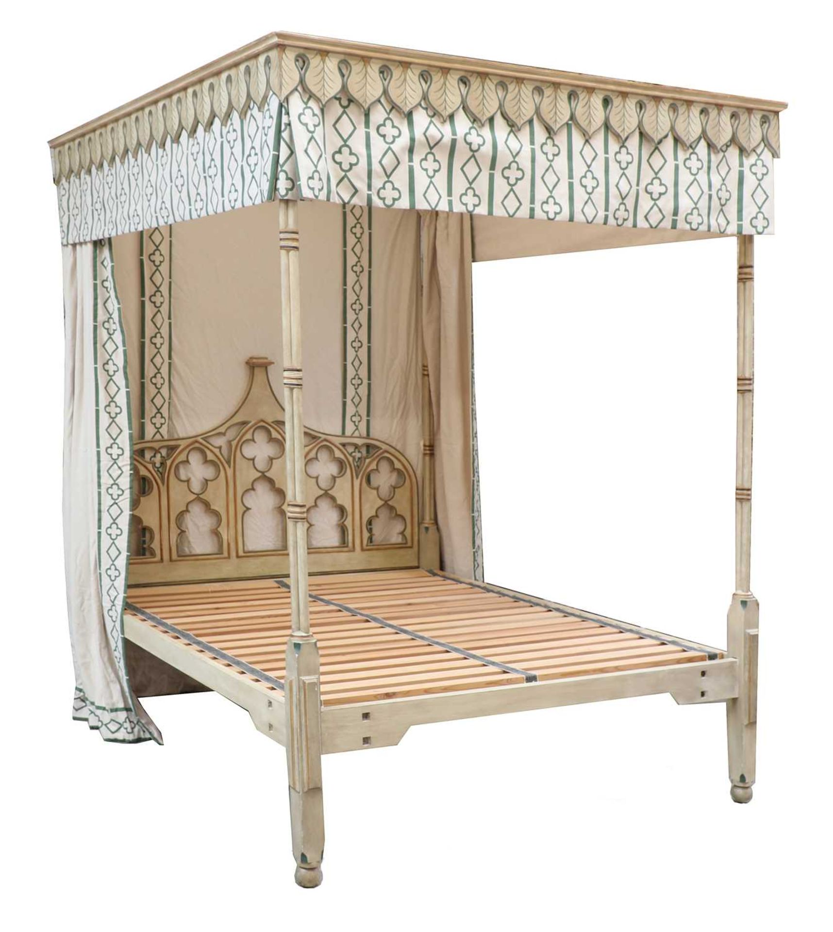 A Gothic Revival painted four-poster bed,
