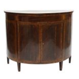 A George III strung, inlaid and crossbanded mahogany demilune cabinet,