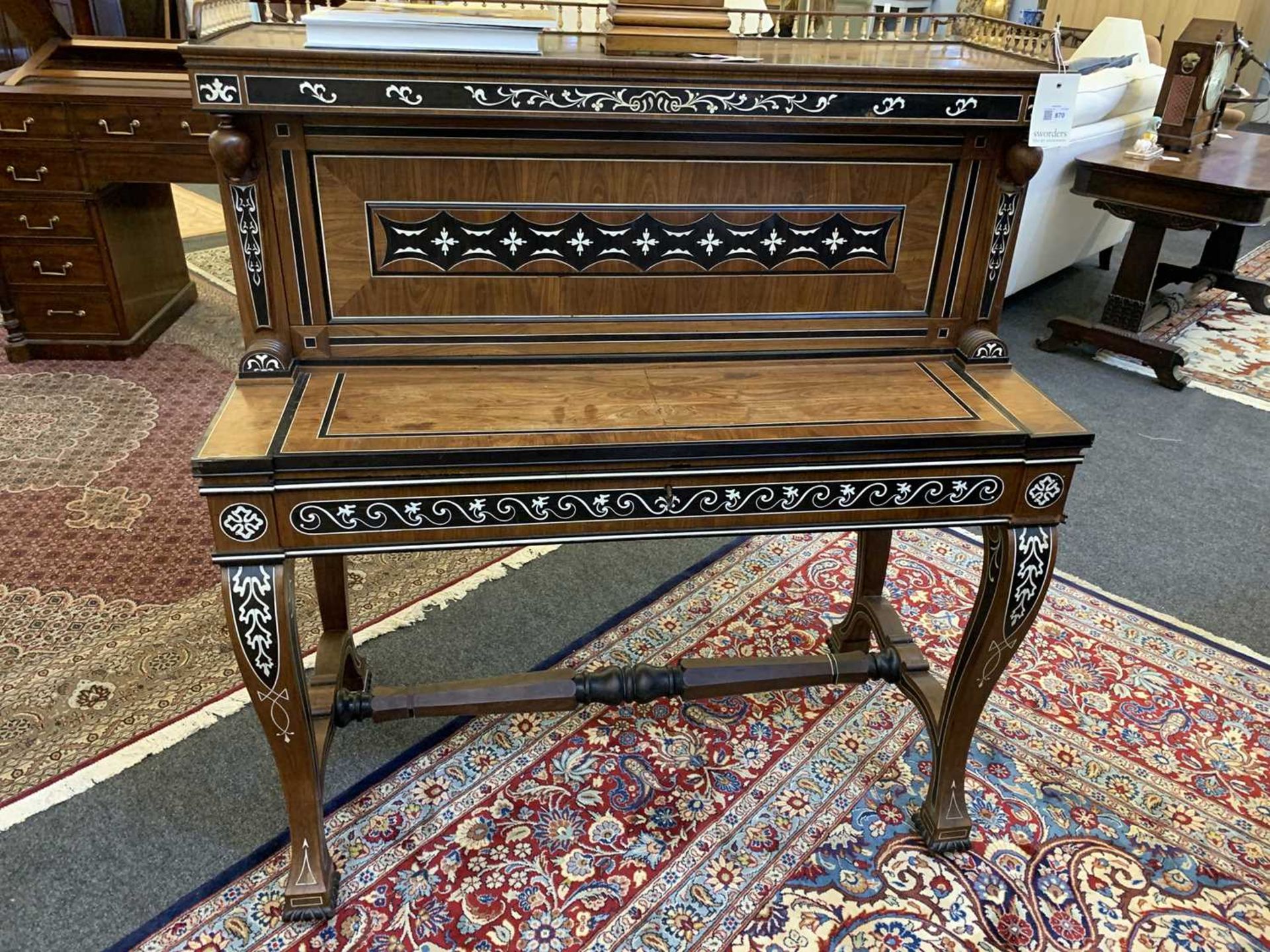 An Anglo-Indian padouk, ebony and ivory inlaid bureau cabinet, - Image 19 of 21