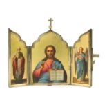 A silver gilt travelling icon of Christ Pantocrator and chosen saints,