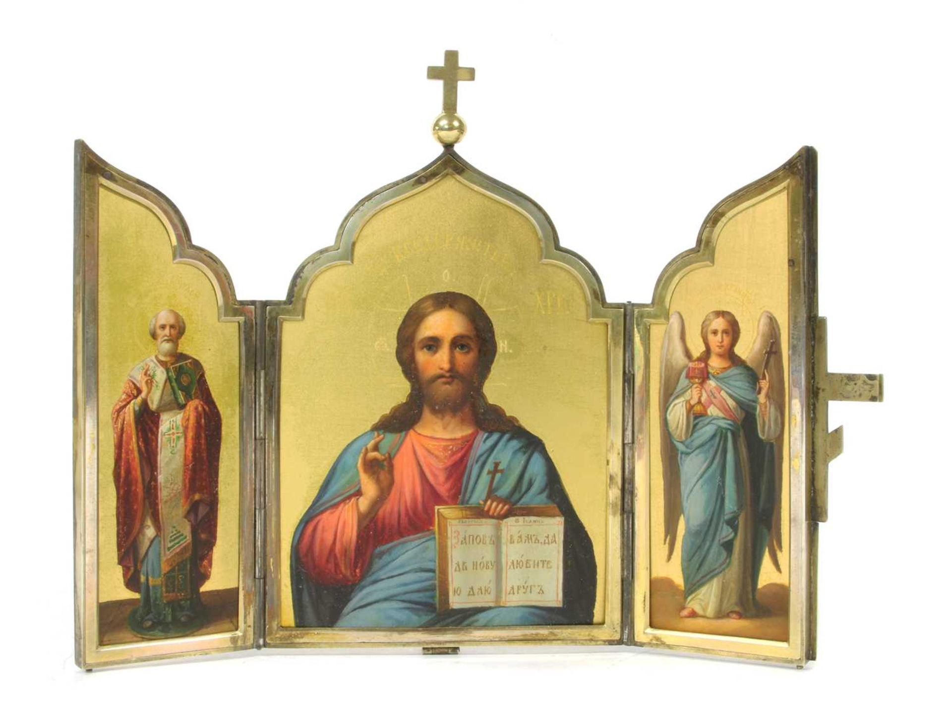 A silver gilt travelling icon of Christ Pantocrator and chosen saints,