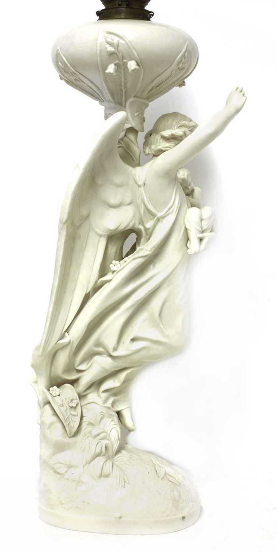 A Copeland Parianware oil lamp 'The angel and the flowers', - Image 2 of 7