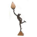 A bronzed spelter table lamp,