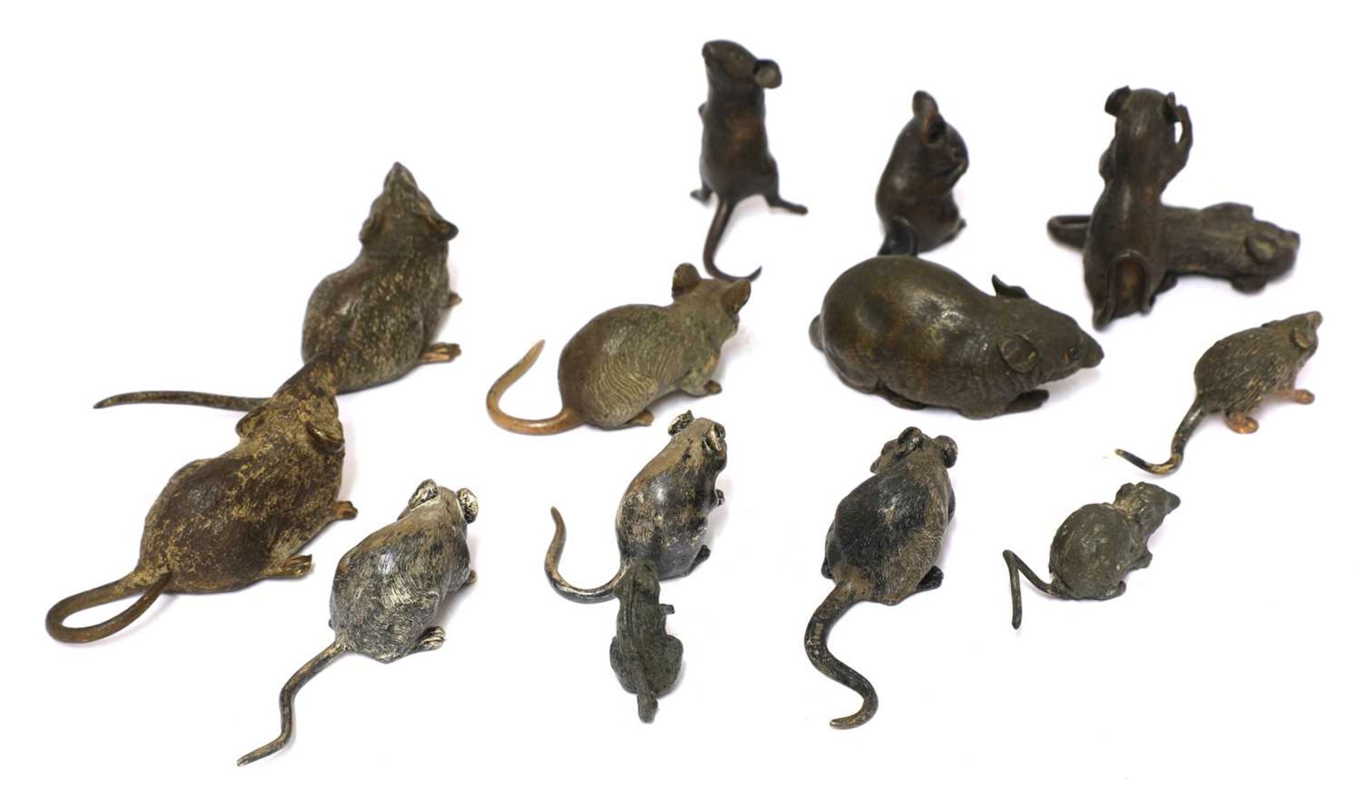 A collection of fourteen cold-painted bronze and lead mice and rats, - Image 2 of 13