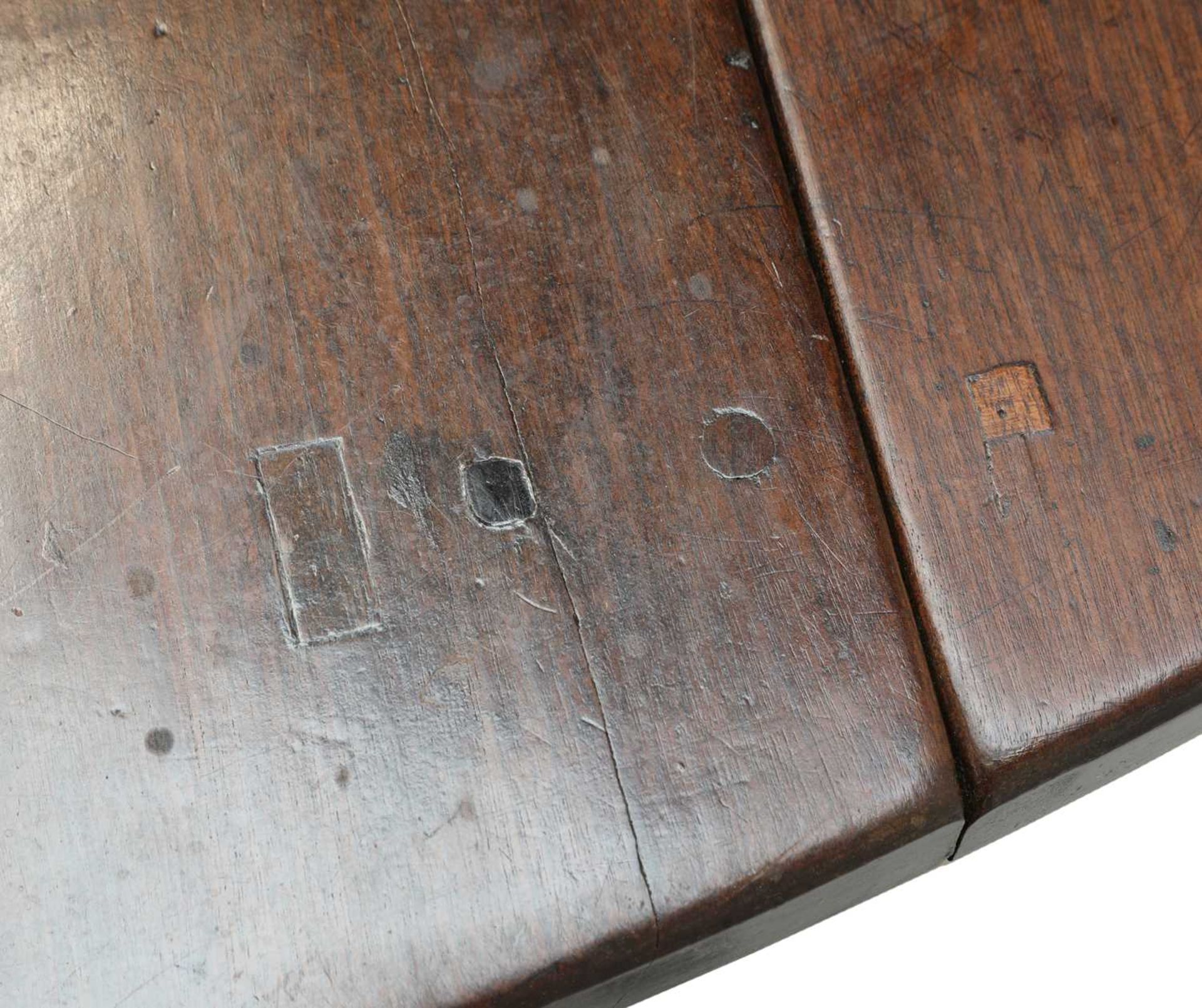 A rare, large and documented, oak and mahogany gateleg dining table, - Image 12 of 16