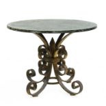 A French wrought iron centre table,