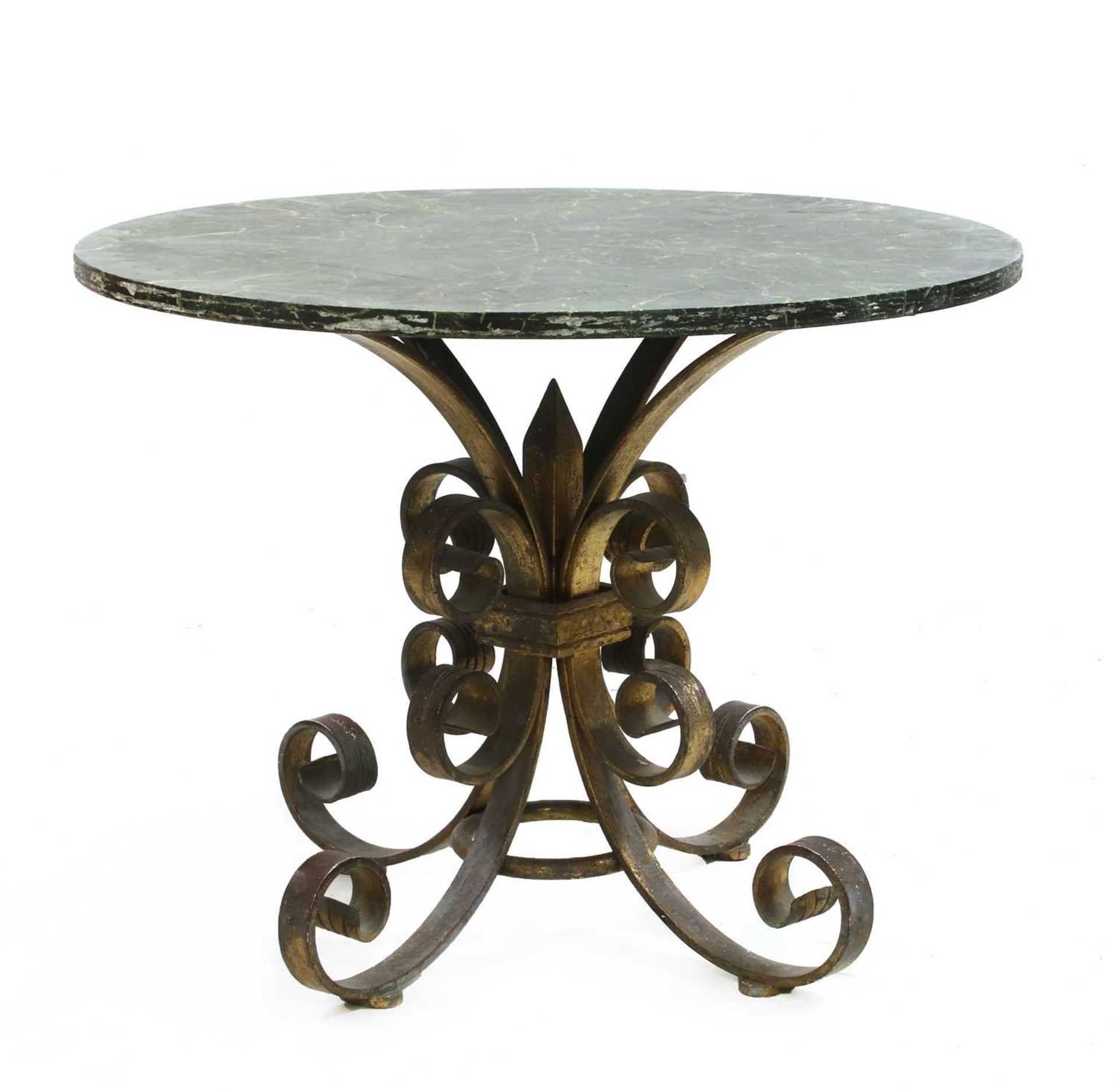 A French wrought iron centre table,