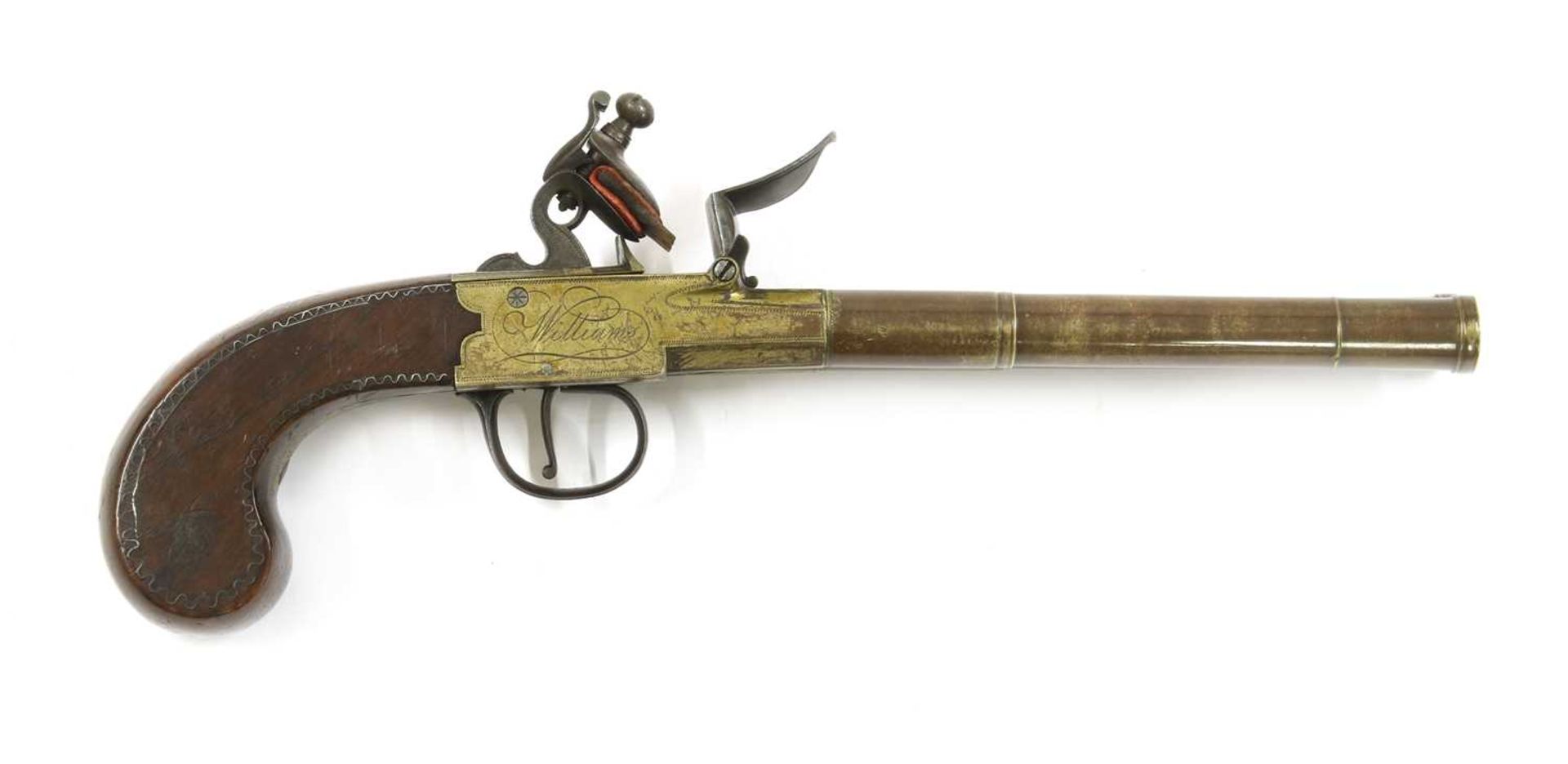 A pair of double-barrel box-lock flintlock pistols, - Image 14 of 14