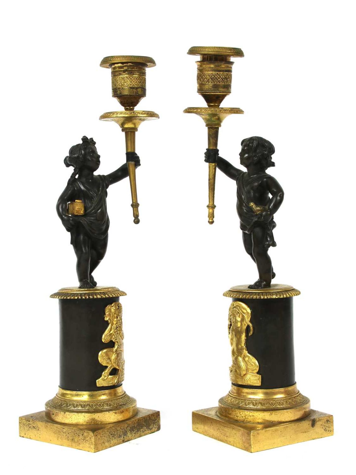 A pair of bronze parcel-gilt figural candlesticks, - Image 2 of 3