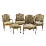 Four French Aubusson upholstered beechwood fauteuils,