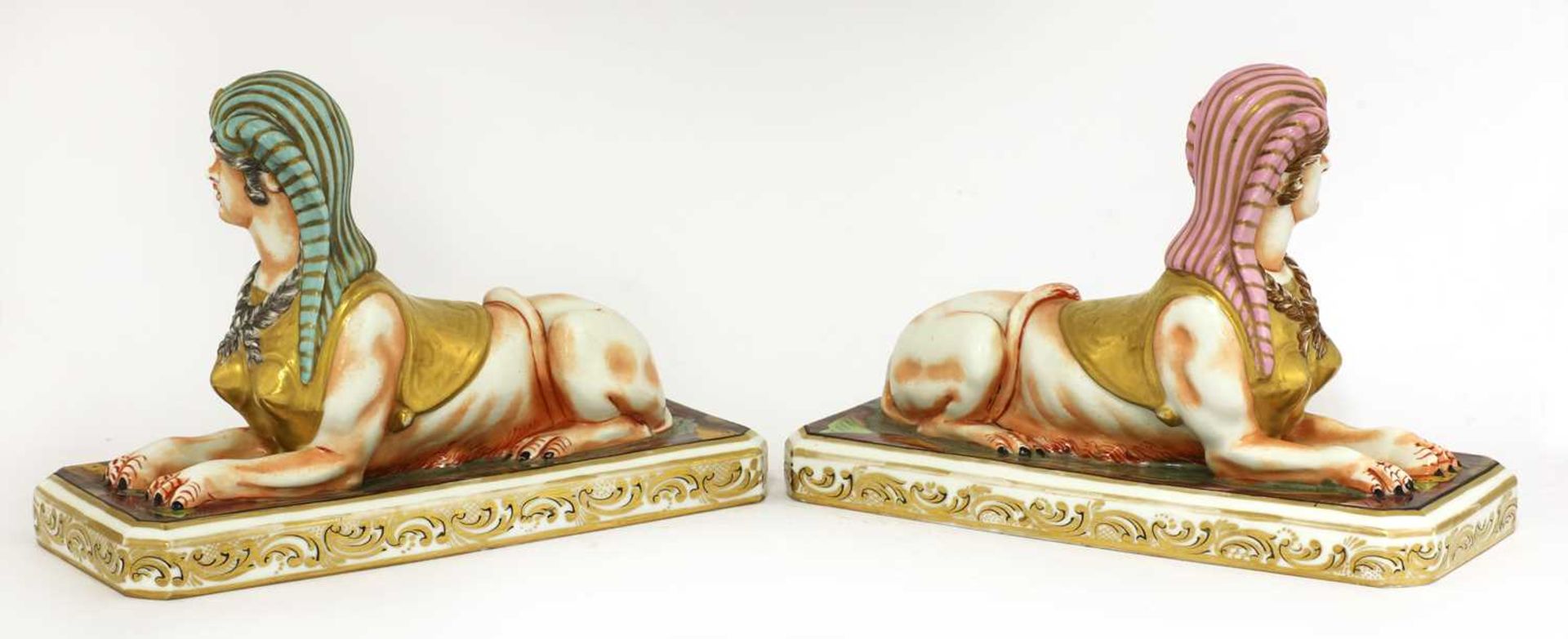A pair of pottery sphinxes, - Image 2 of 3