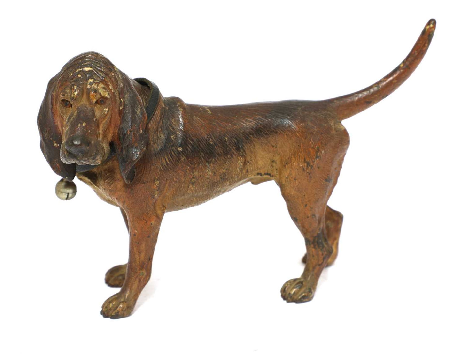 A cold-painted bronze bloodhound,