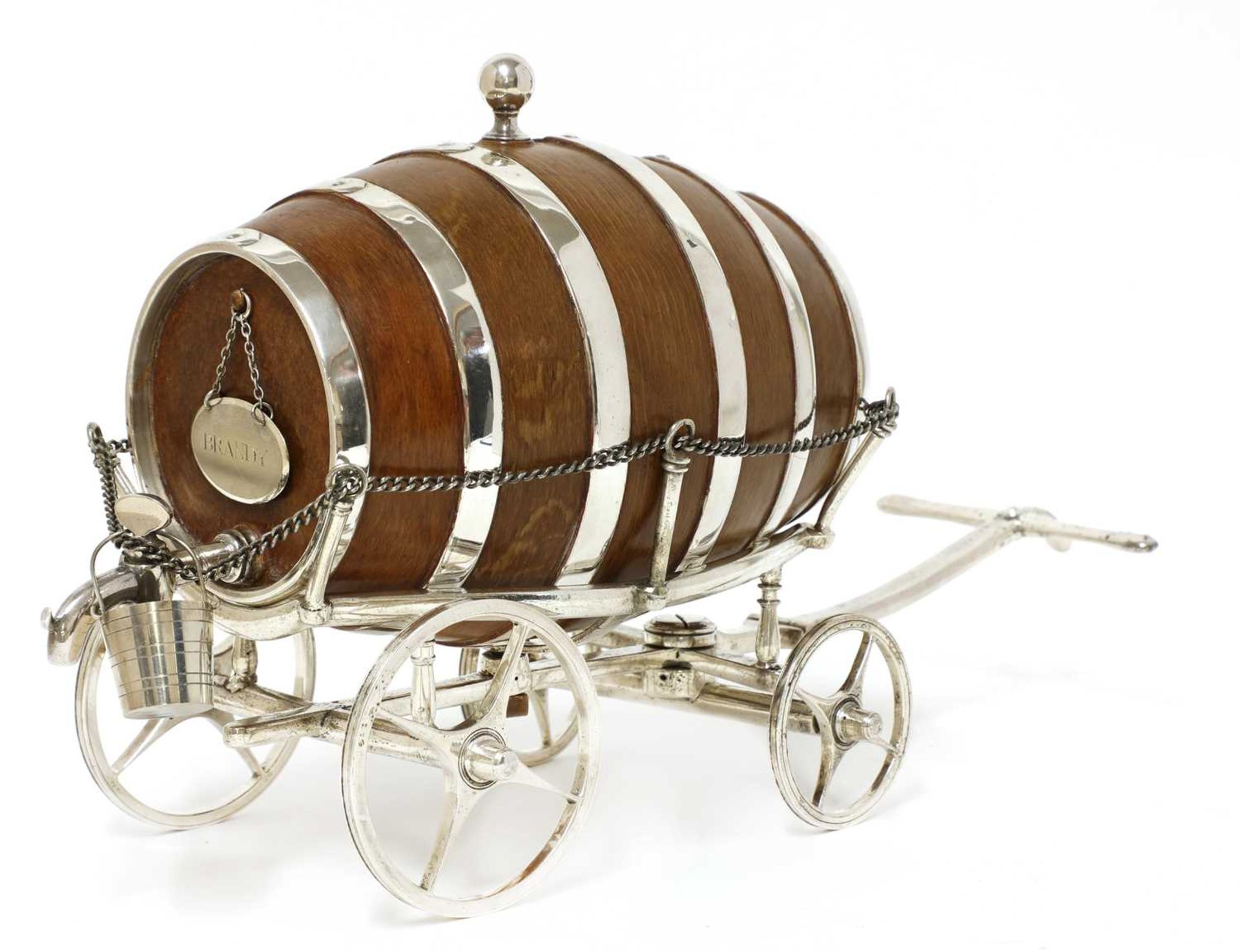 A good simulated oak and silver-plated spirit waggon,