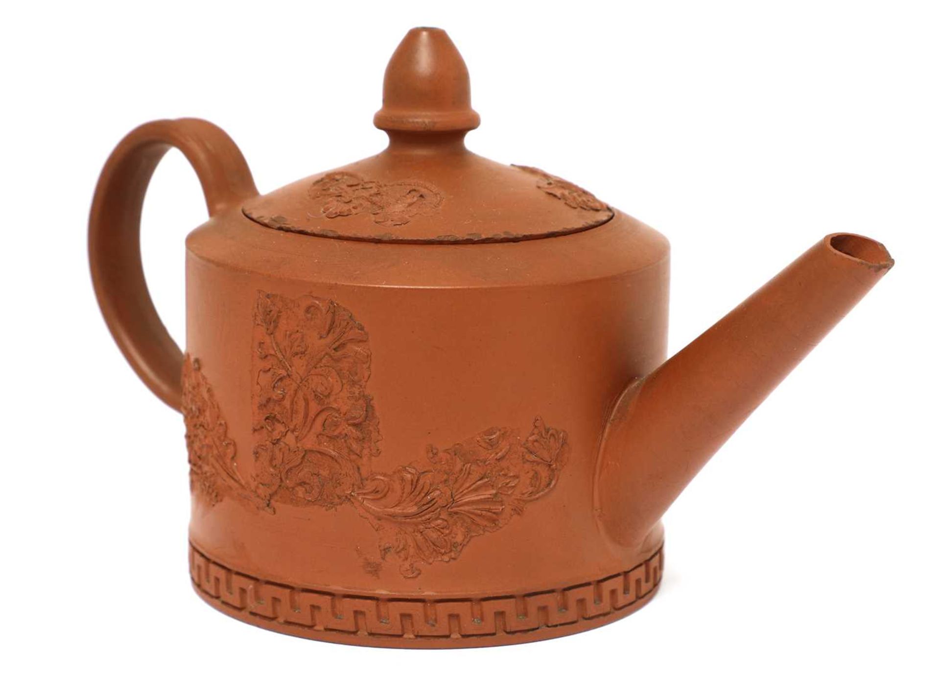 A Staffordshire redware small cylindrical teapot and cover,