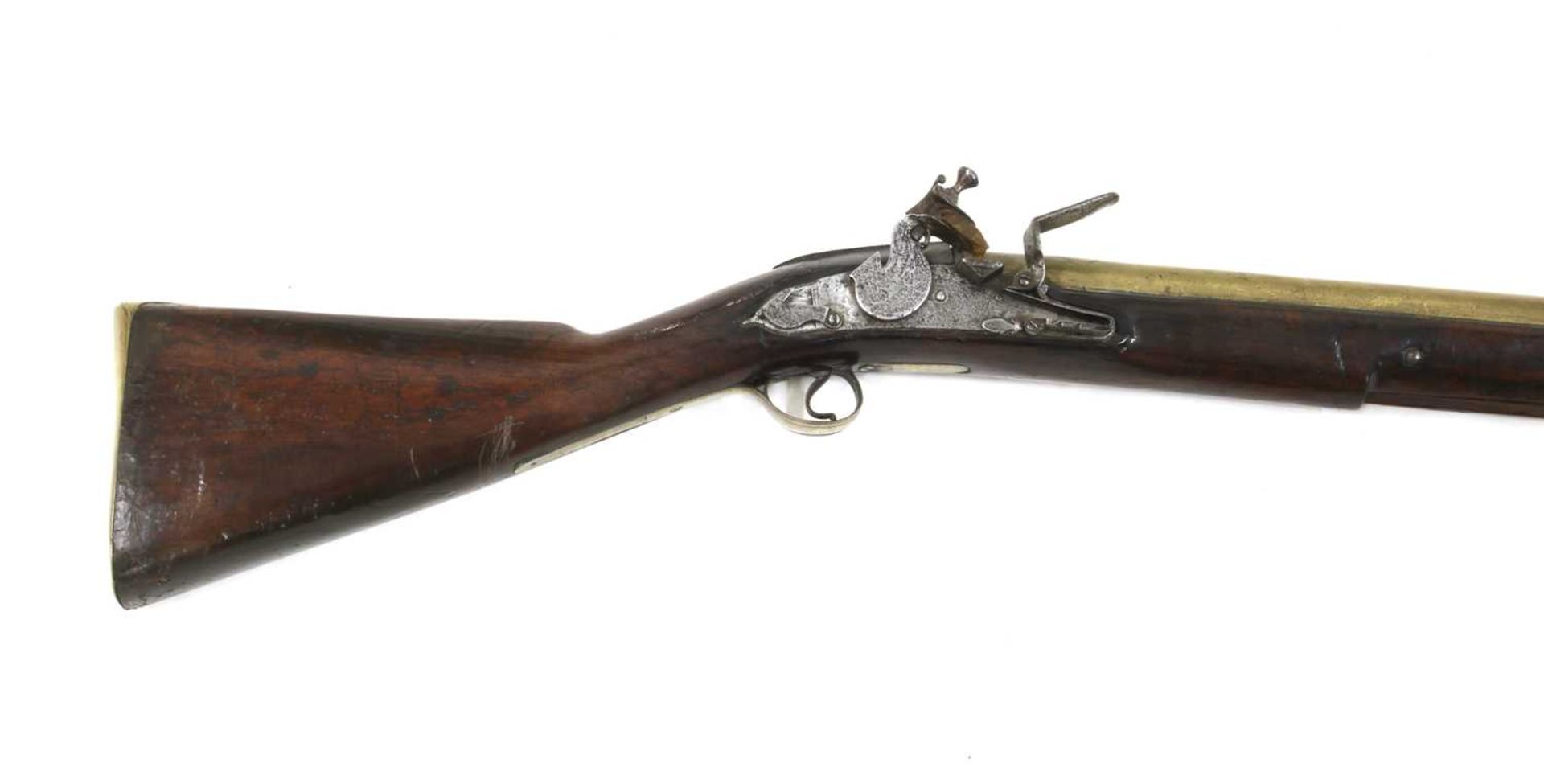 An English flintlock 'dog-lock' brass barrelled musketoon, - Image 3 of 4