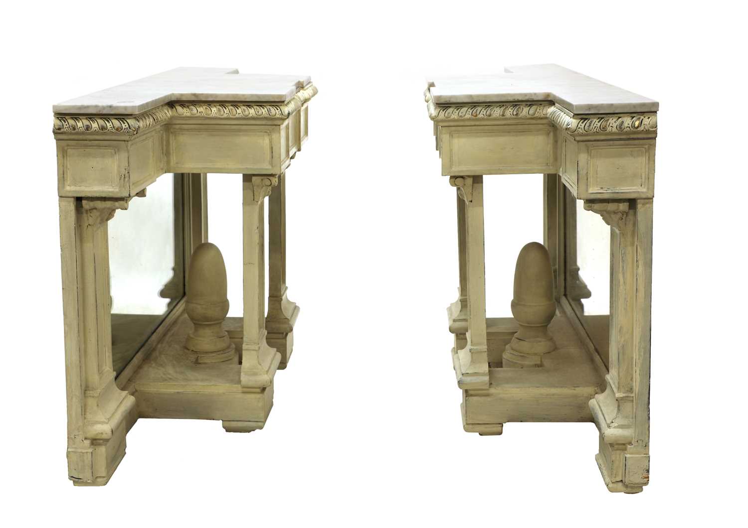 A pair of painted wood breakfront console tables, - Image 4 of 6