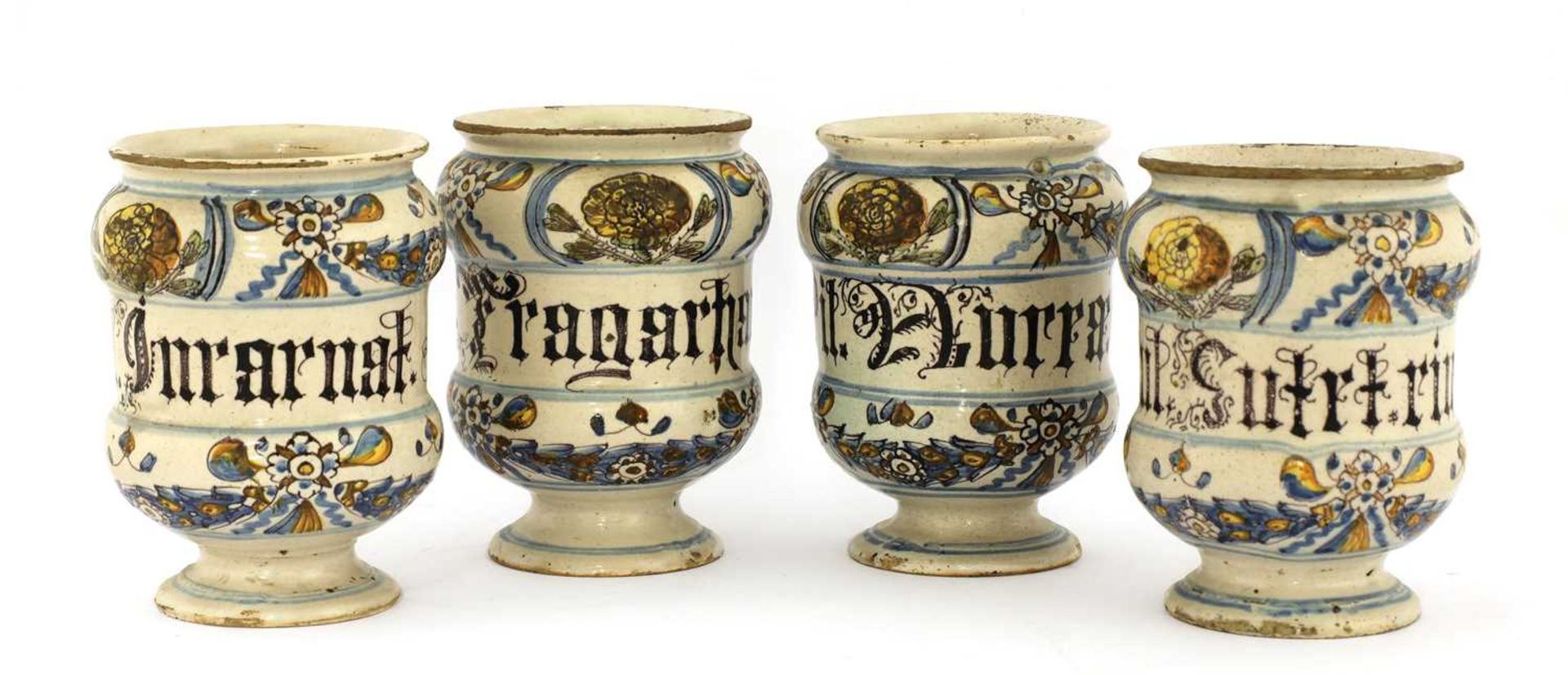 A set of four Italian majolica apothecary jars,