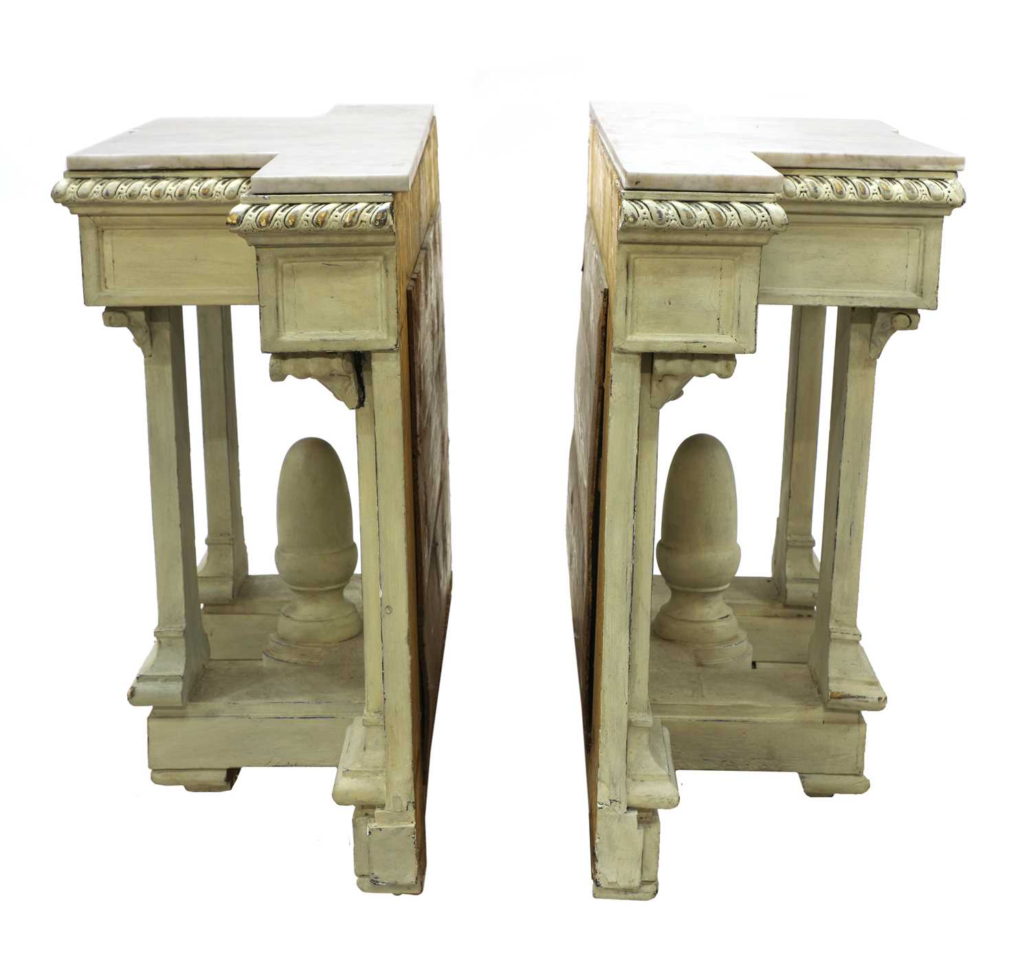 A pair of painted wood breakfront console tables, - Image 2 of 6