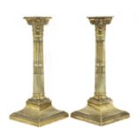 A pair of Victorian silver Corinthian column candlesticks,