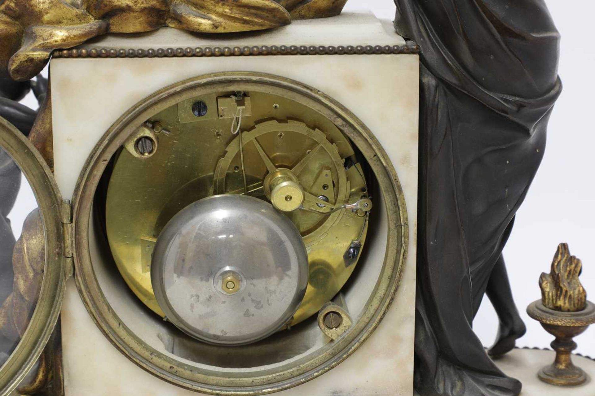 A French bronze and marble mantel clock, - Image 3 of 8