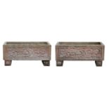 A pair of Indian sandstone garden troughs,