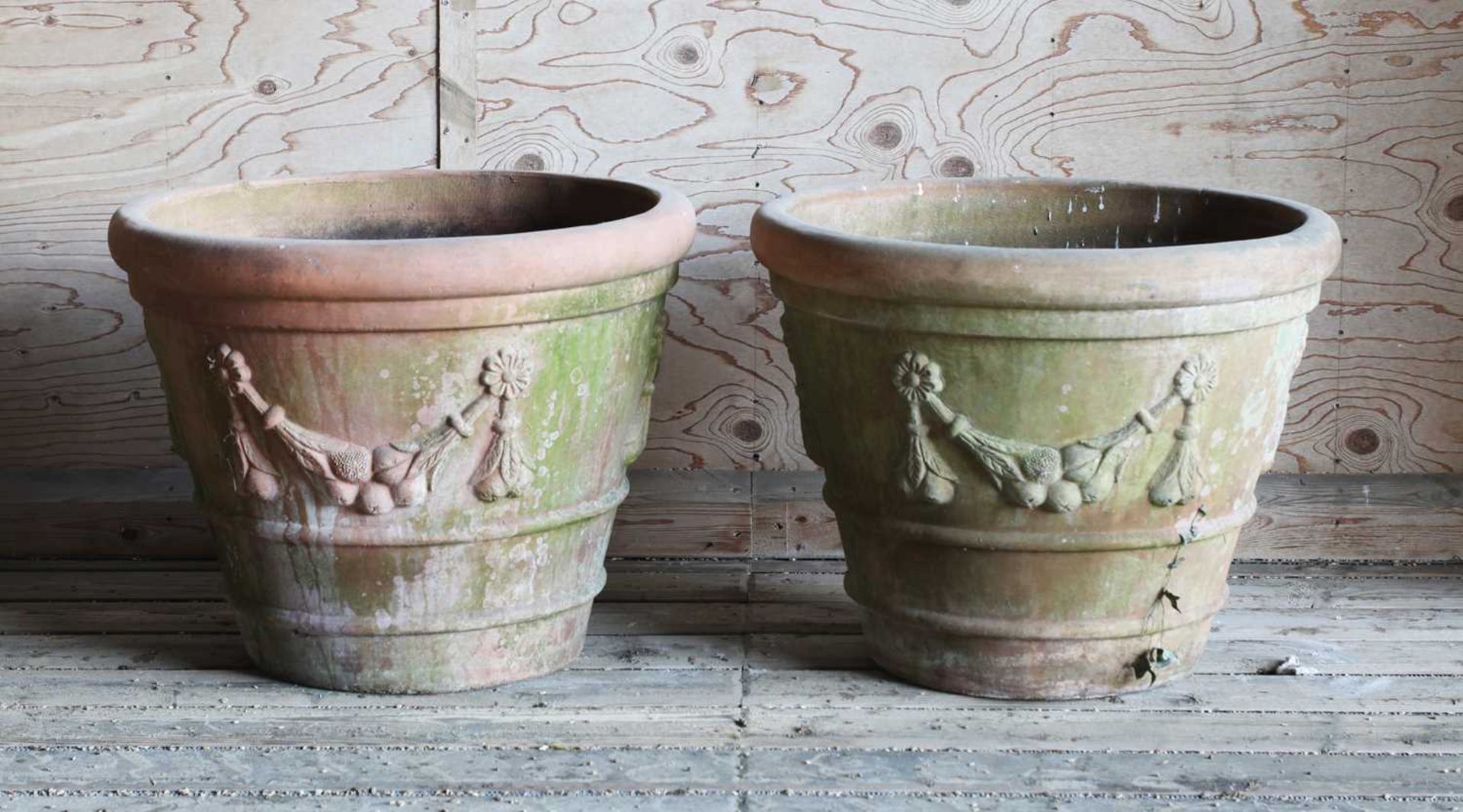 A pair of large Italian Terrace terracotta garden urns,