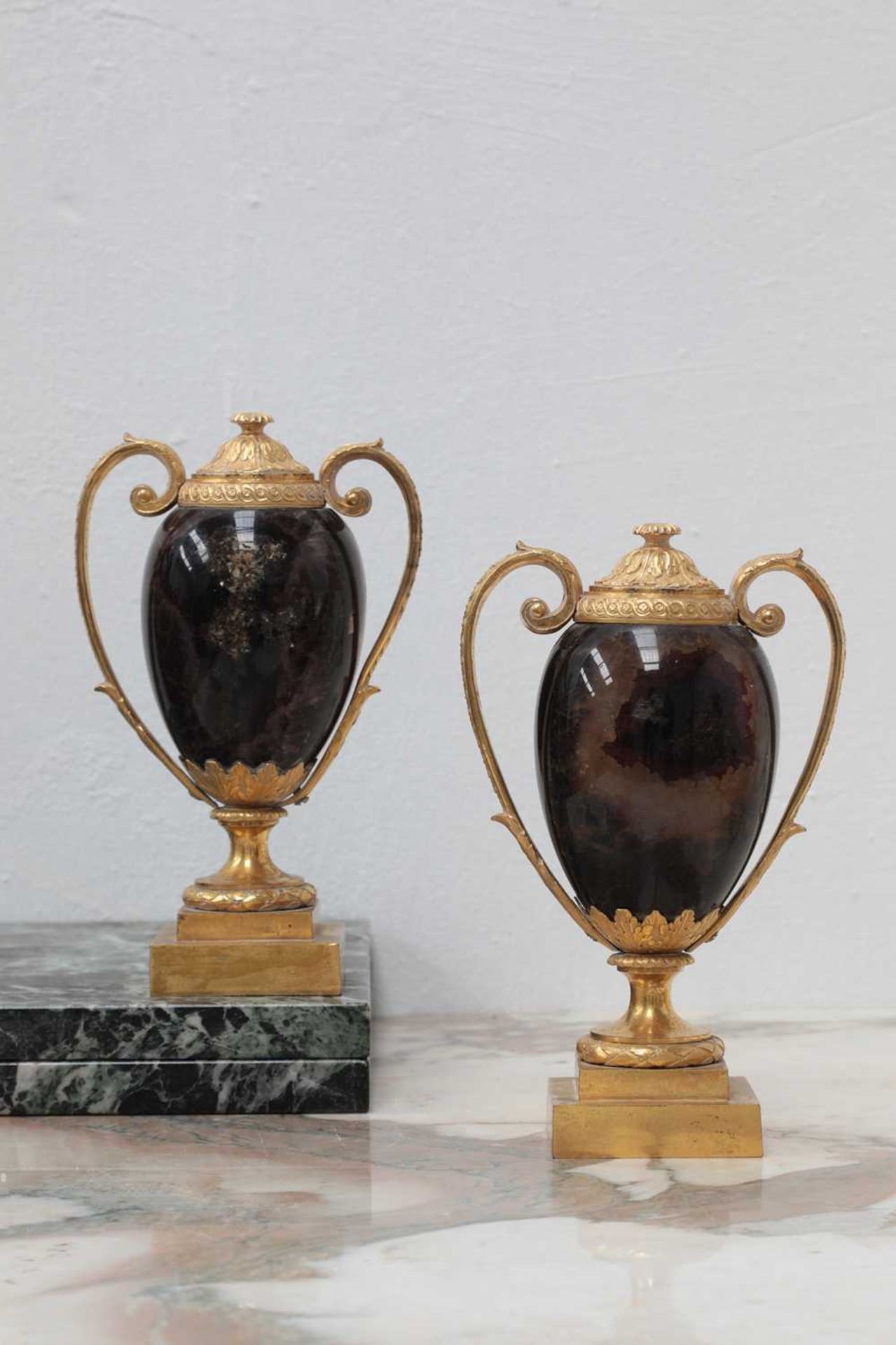 A pair of George III ormolu-mounted Blue John cassolette vases, - Image 4 of 52