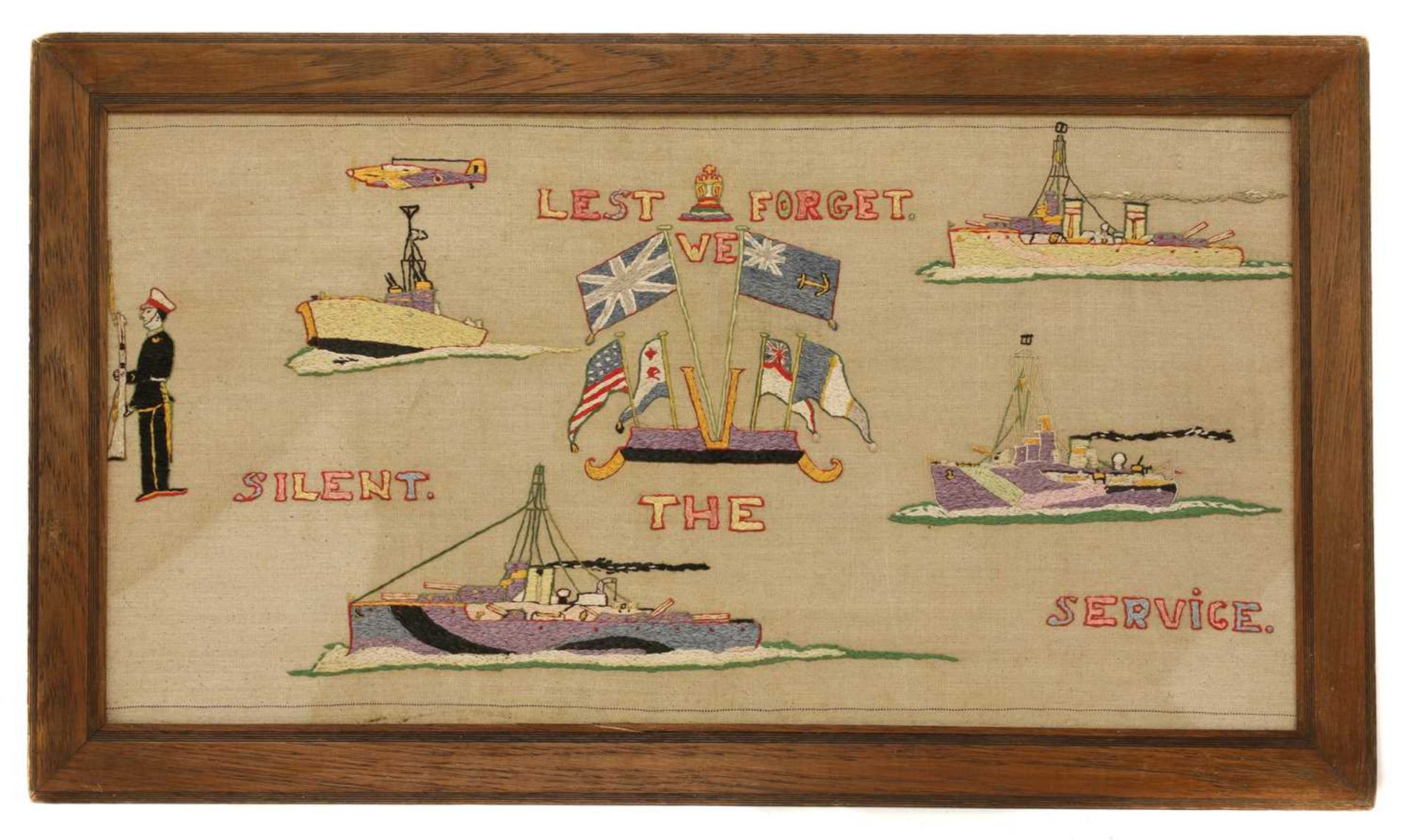 A pair of naval long stitch woolwork pictures,