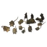 A collection of fourteen cold-painted bronze and lead mice and rats,