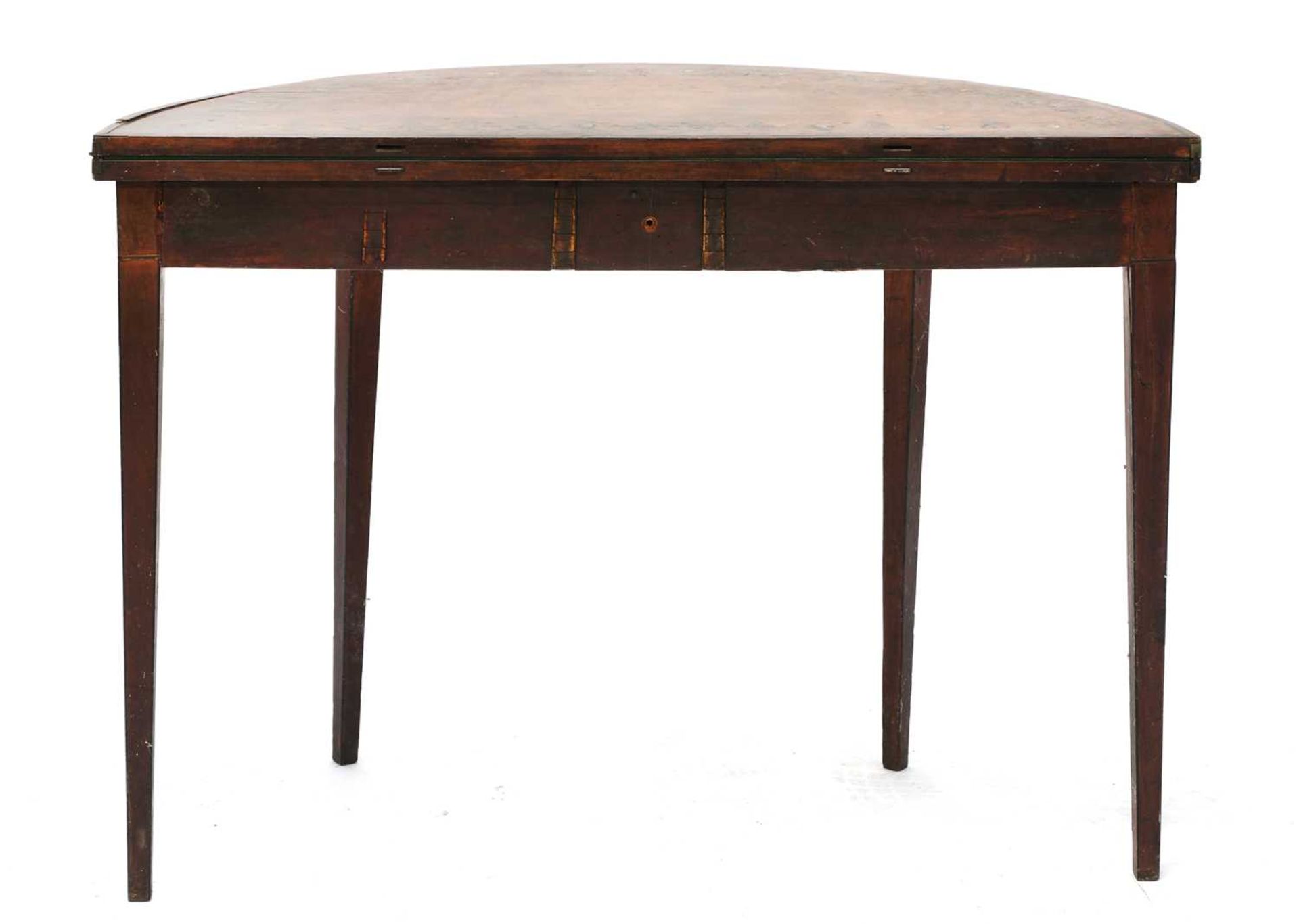 A Sheraton period painted satinwood demilune card table, - Image 4 of 4