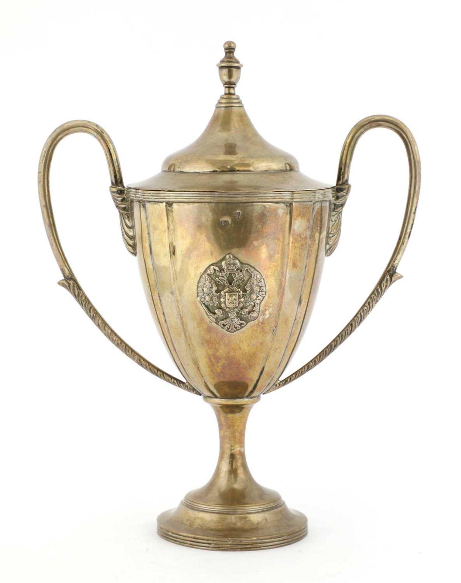 A Russian silver twin-handled lidded urn,