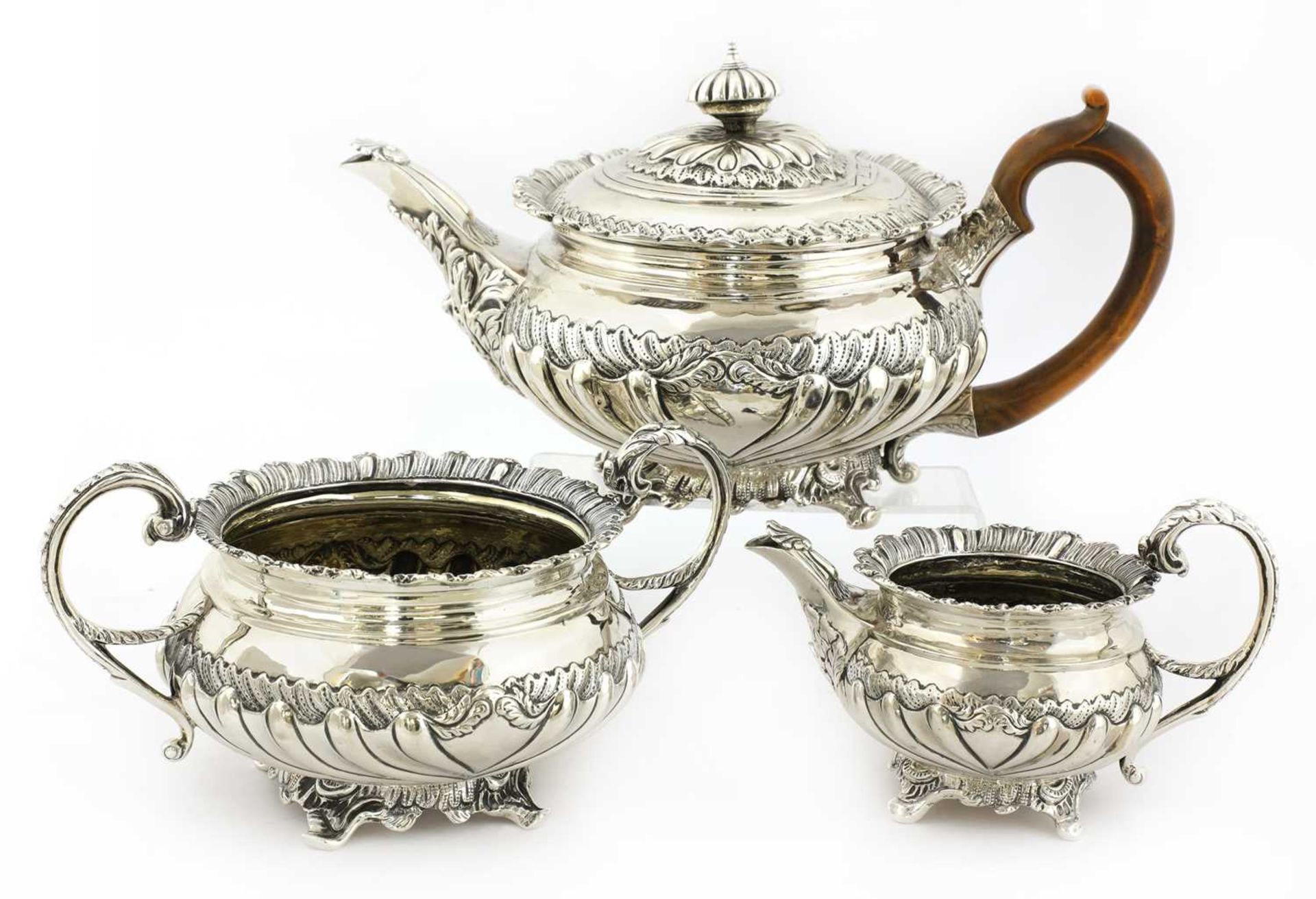 A George III silver three-piece tea service, - Image 2 of 5