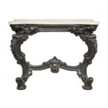 A pair of cast iron and marble console tables, by James Yates, Rotherham,