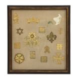 A framed goldwork embroidery sampler,