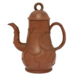 A Staffordshire redware small baluster-shaped coffee pot and domed cover,