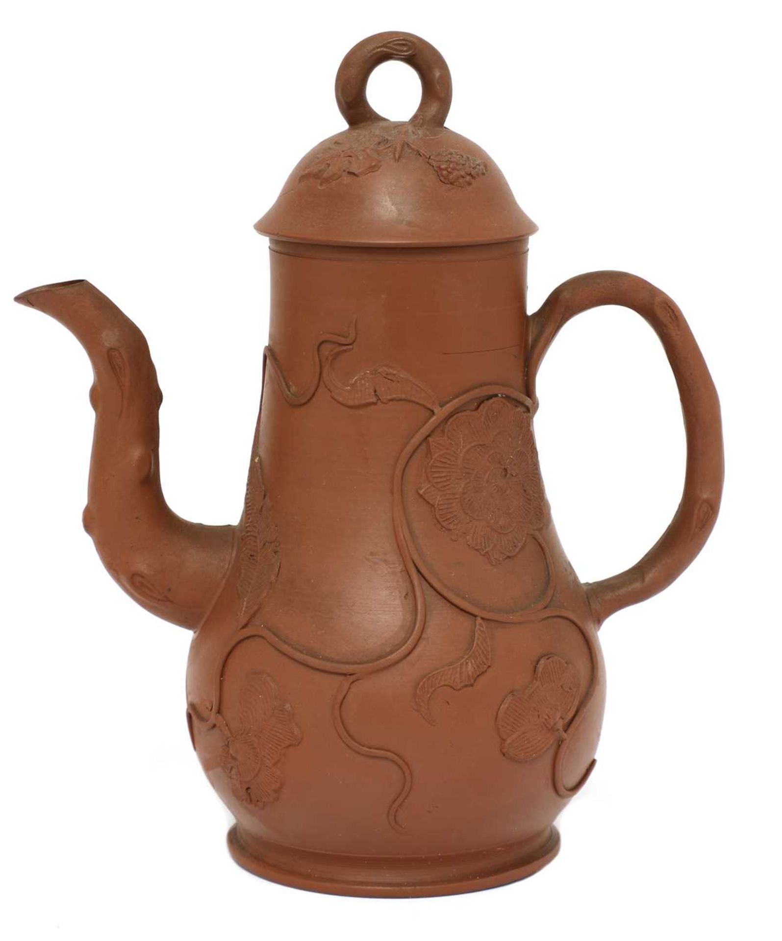 A Staffordshire redware small baluster-shaped coffee pot and domed cover,